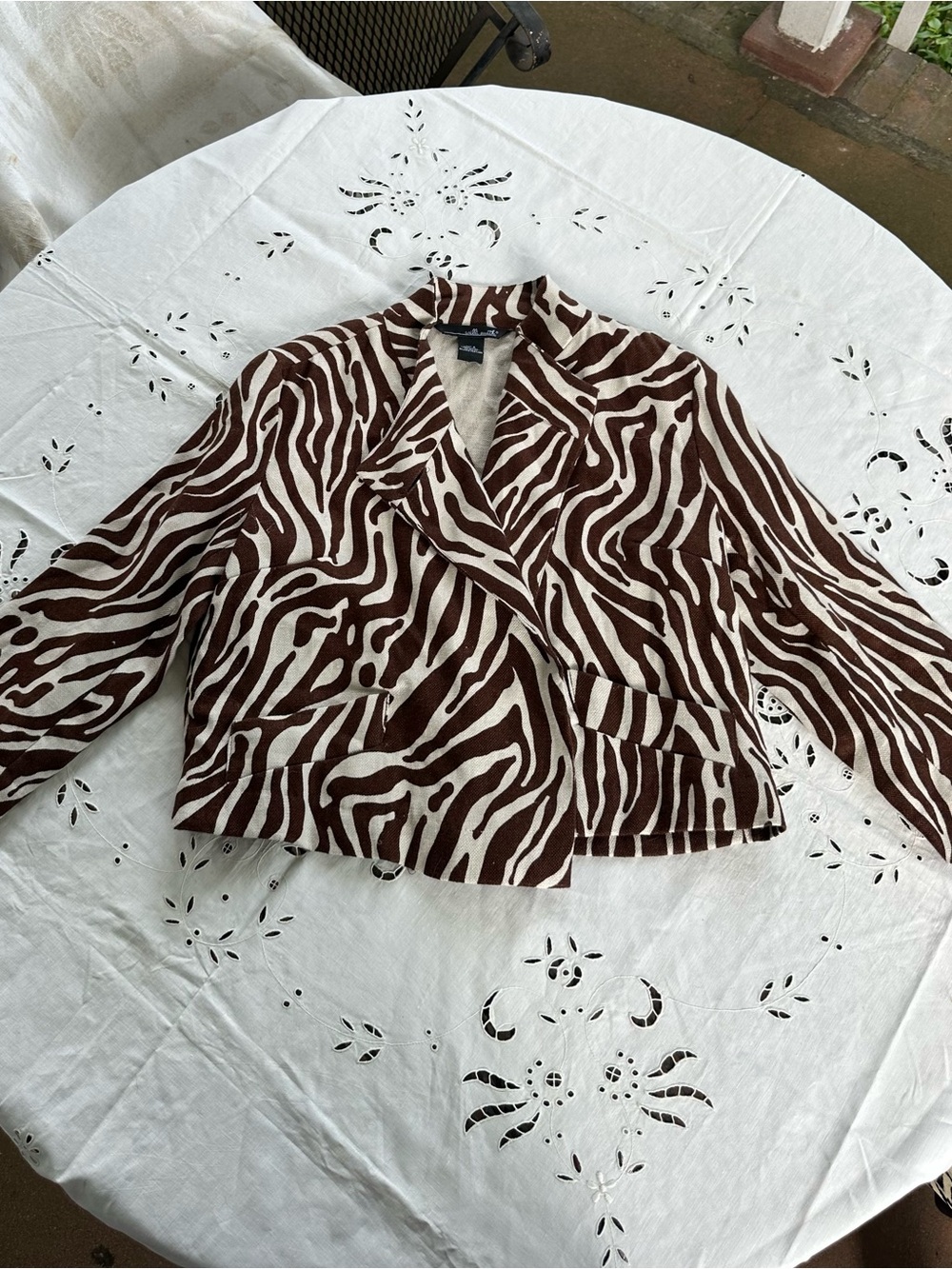 Willi Smith Linen Zebra-Print Brown Jacket